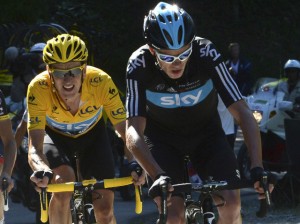 Chris Froome leads Bradley Wiggins up a mountain, helping pace the Team Sky star. Source: Sky Sports